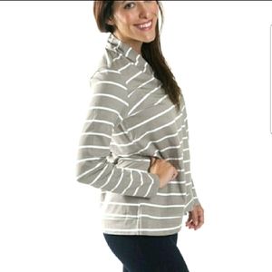 Zip Jersey Cardigan-khaki stripe